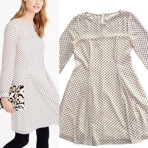 J. Crew Cream and Black Polka Dot Long Sleeve Dress